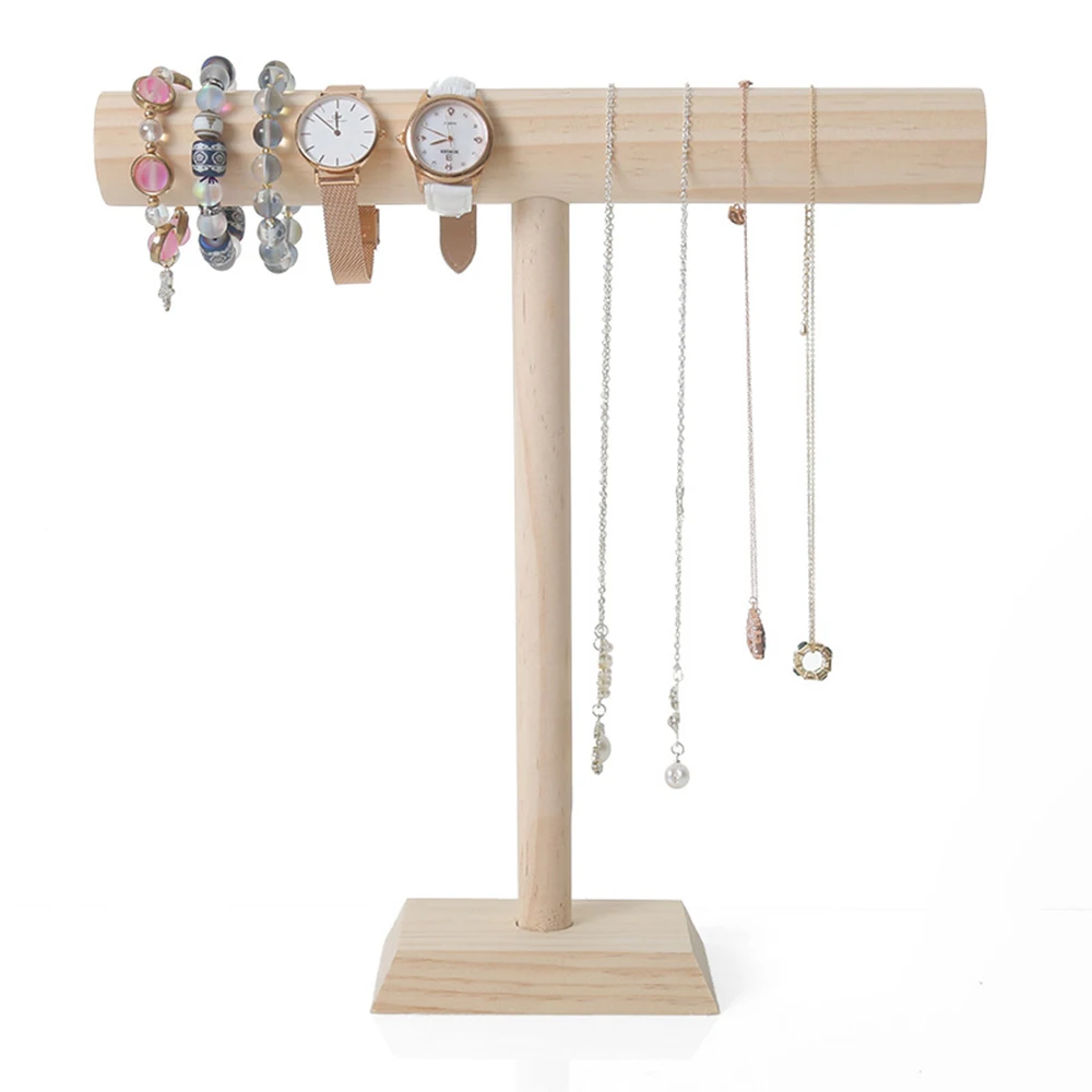 Portable Wooden Bracelet Chain T-Bar Rack Jewelry Display Stand For Bangle Watch Necklace Home Organization Holder Showcase 2022 wooden layers bracelet display holder fashion green metal jewelry receiving for bracelets bangle organizer shelf rack stand