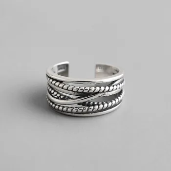 

Real 925 Sterling Silver Rings For Women 2020 Multi-layer Twist Vintage Ring For Women Resizable anillos plata 925 para mujer