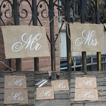 

2020 New Arrive 2pcs/pack Mr & Mrs Burlap Chair Banner Set Mark Sign Rustic Wedding Party Decorations Photography Signs