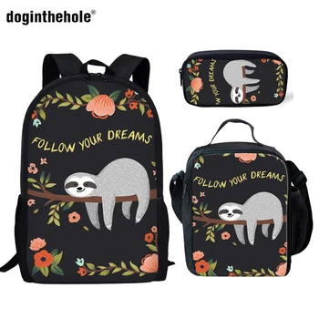 

Doginthehole Cute Sloth Print School Bags for Kids 3pc/set Primary Bookbags Children's Cartoon Bagpacks Teenagers Large Satchel