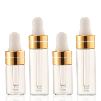 

250pcs 2ml Clear Glass Essential Oil Bottle With Pure Glass Dropper Perfume Tubes Mini Sample Vial Gold Cap