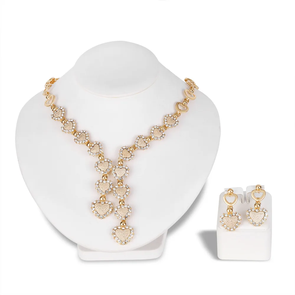 

Fashion Korean-style-Style Trend Heart Pendant Alloy Diamond Set Necklace Earrings Two-Piece Set nv shi