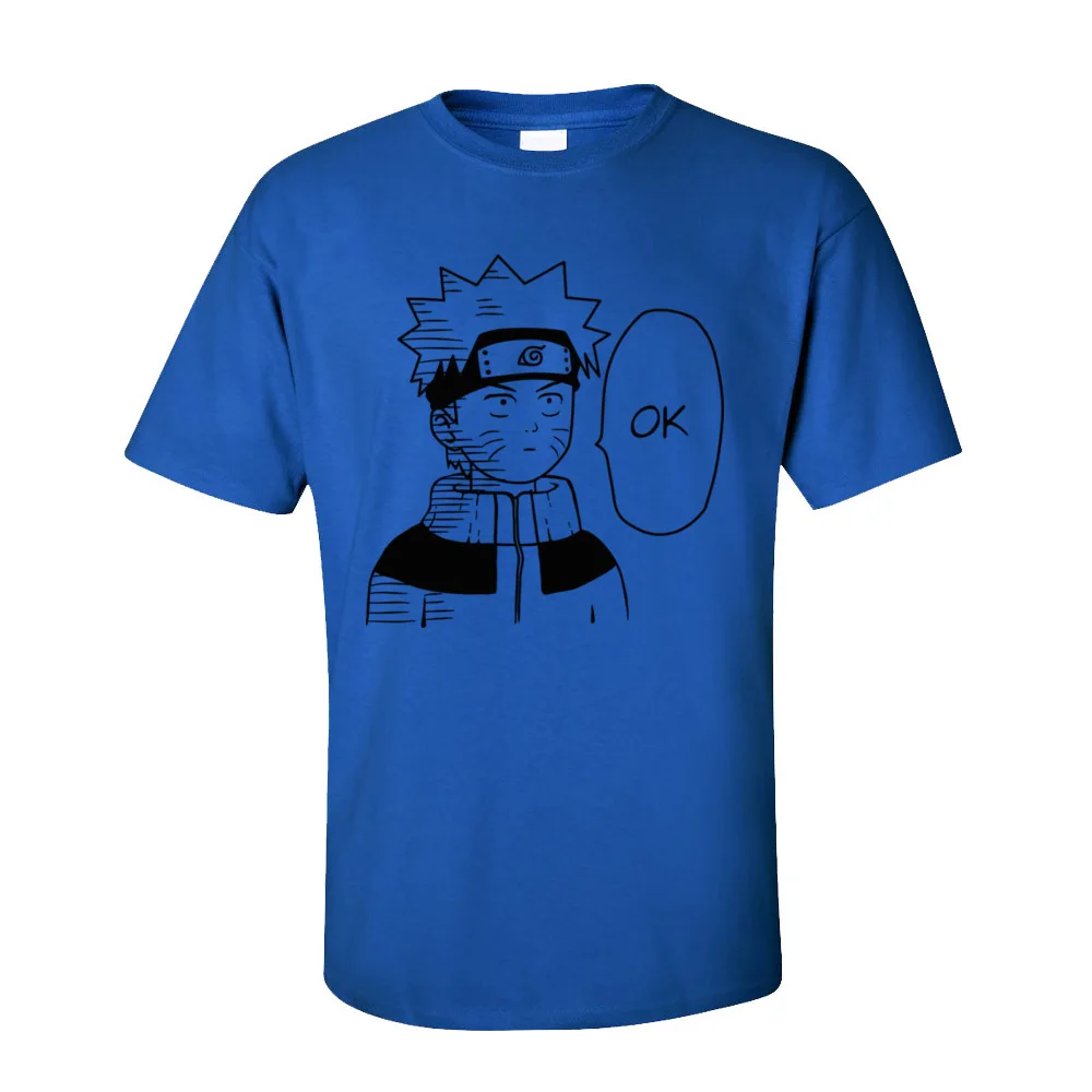 Tees Ok Summer/Fall Coupons Printed Short Sleeve 100% Cotton Crewneck Men's T-shirts Printed T-Shirt Wholesale Ok - Naruto-179 blue