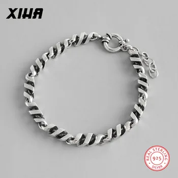 

Vintage 925 Sterling Silver Twist Chain Bracelets for Women Men Luxury Charm Friendship Ladies Bracelet and Bangles