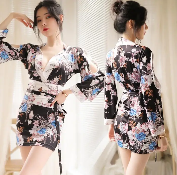 

New Japanese Sexy Bathrobe Short Printed Kimono Mujer Woman Thin Uniform Outer Garment