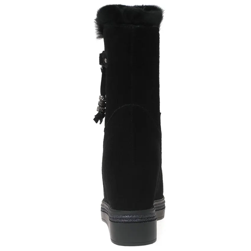 Punk Goth Trainers Women Cow Leather Wedges High Heel Snow Boots Rabbit Fur Platform Pumps High Top Winter Warm Fashion Sneakers
