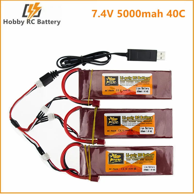 Lipo батарея 7 4 В 5000 мАч 40C ZOP T XT60 штекер с USB зарядным устройством подходит для rc