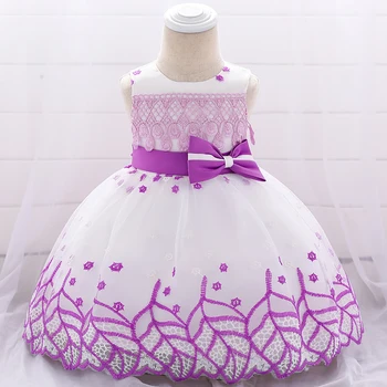 

Summer Leaf Applique Baby Flower Princess Dresses Evening Baptism Birthday Dress for 1 Year Baby Girl 0-2 Year Vestidos Infantil