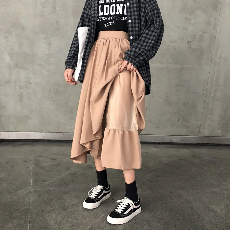

Autumn 2019 New Style Korean-style Versatile Slimming High-waisted Skirt Irregular A- line Skirt Mid-length Skirt Women's Dress
