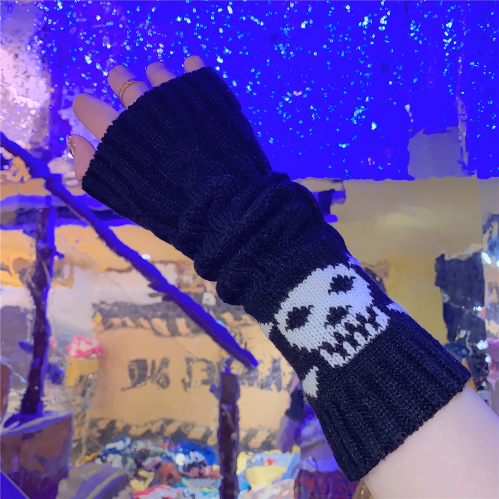 Pink Cartoon Gloves Honey Girls Winter Half Finger Cosplay Glove Anime Accessories EMO Punk Skull Christmas Gift Arm Warmers