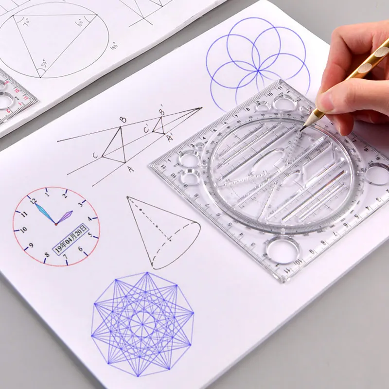 Multifunction Rotatable Drawing Template Art Design Construction Architect Stereo Geometry Circle Drafting Measuring Scale Ruler ruler set drawing ruler rotatable ruler