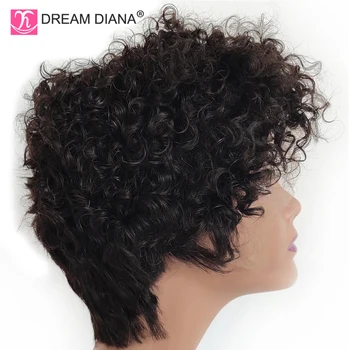 

DreamDiana Remy Malaysian Curl Front Lace Wigs 8" Short Curly Side Part Lace Front Wig 150 Density Guleless 100% Human Hair Wigs