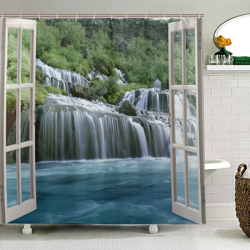 3D Шторки для душа с принтом Tolofofo водопад райские шторы в ванную комнату водонепроницаемый Пейзаж водопад занавес для ванной - Цвет: Item 5