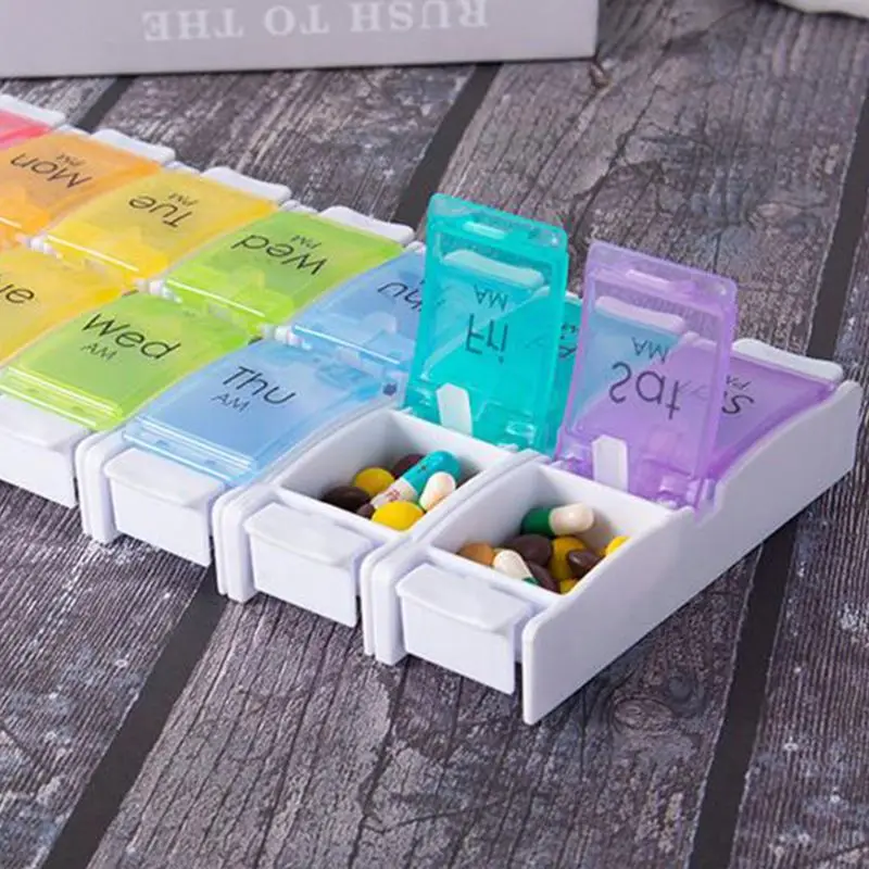 7 Day Tablet Pill Box Holder 14 Grids Weekly Medicine Storage Organizer Case