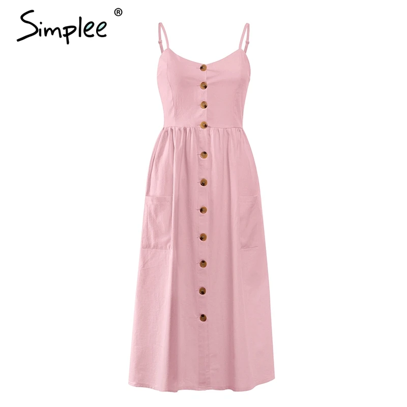 Женское хлопковое платье в полоску Simplee элегантное миди с пуговицами и ремешками