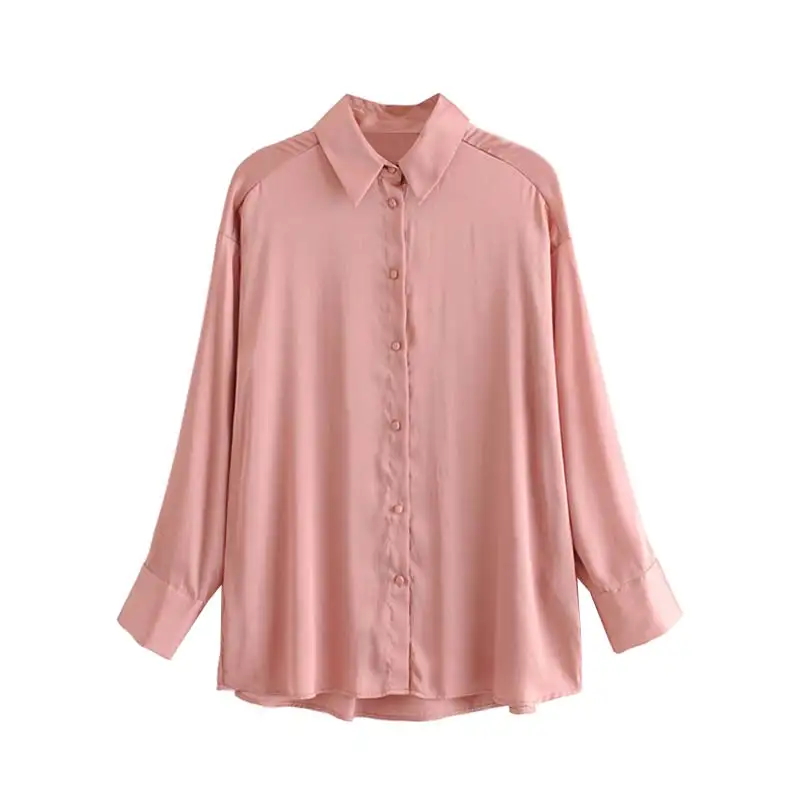 Vadim Женская негабаритная офисная одежда Базовая Блузка длинный рукав отложной воротник женская рубашка элегантный однотонный Топ blusas LB388 - Цвет: pink