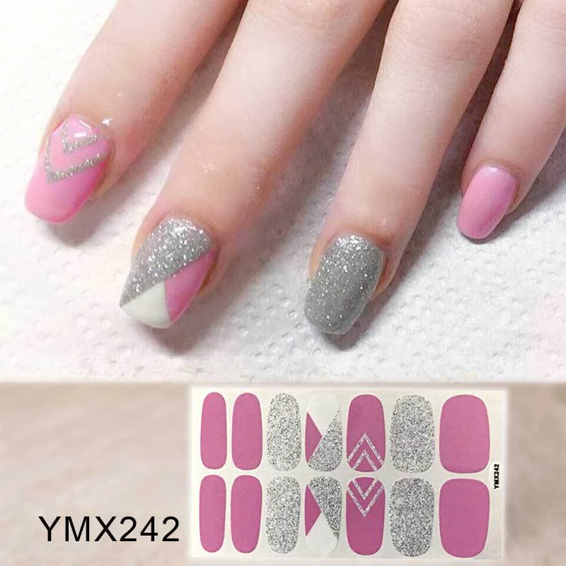 YMX-242 14 стикеров/листов, модные наклейки для ногтей, смешанный дизайн, самоклеющиеся Фольга для ногтей, 3D наклейки, украшения для ногтей, салон - Цвет: YMX-242