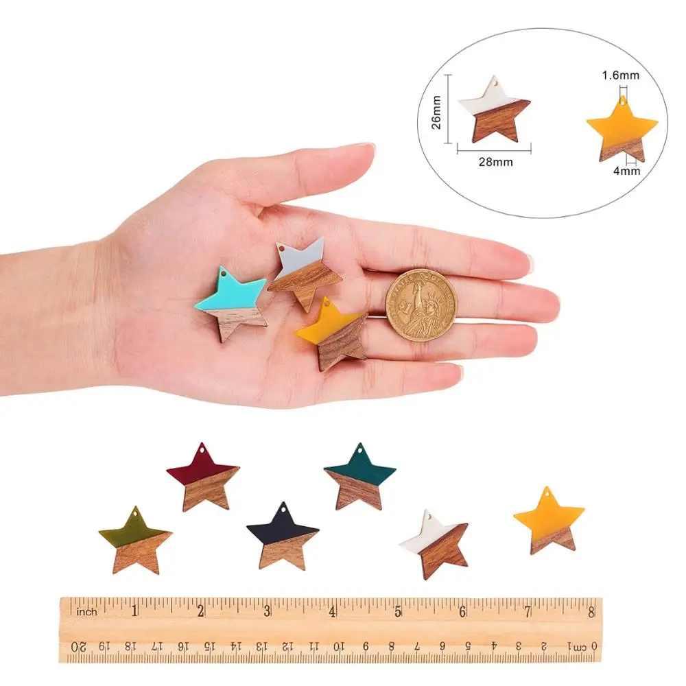 18Pcs Resin Wooden Earring Pendant Mixed Color Star Charms For Jewelry Making DIY Necklace Bracelet