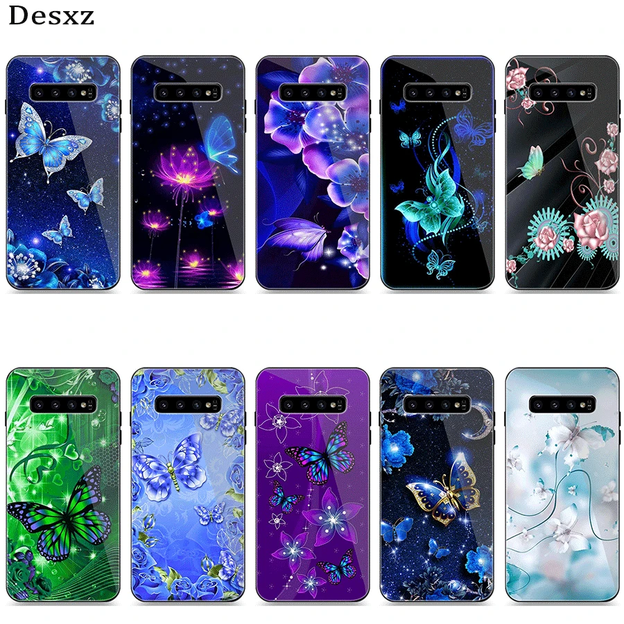 Стеклянный чехол для телефона Samsung A70 A50 A30 A40 A20 A60 A10 S7 Edge S8 S9 S10 Plus с бабочкой на