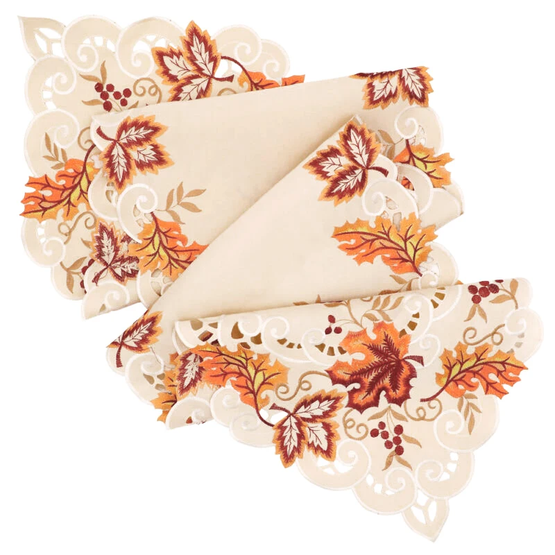 1 pcs European Country Style Embroidered Table Runner Cover Maple Leaves Tablecloth for family gathering