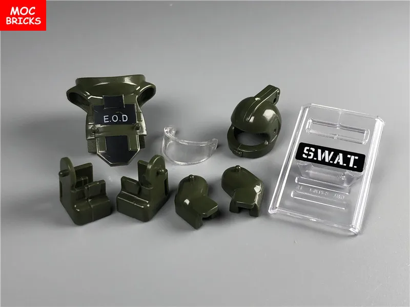 Распродажа комплектов детской кубики Moc взрывной костюм с Trans прозрачный SWAT щит армия, солдатики оружие DIY строительные блоки, игрушки для детей, подарки