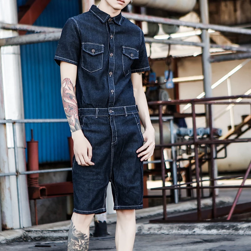 

Jeans Jumpsuit Shorts Men One Piece Overalls Cotton Casual Mens Denim Rompers Jumpsuits 2020 New Summer Male Outfit Clothes