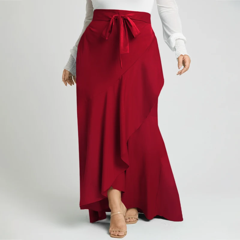 Women Maxi Skirts Plus Size Celmia 2022 Fashion Autumn Casual High Waist Belted Long Skirt Party