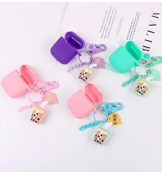 

For AirPods mini 4 Pro 4 Case fashion Milk tea Key Ring Silicone Case Fundas for Air Pods Pro 4 Earphone Protect Cover Capa