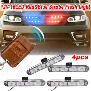 

Dash 4-LED Flash Light Emergency Warning Parts 12V Red&Blue Strobe Lamp 16W