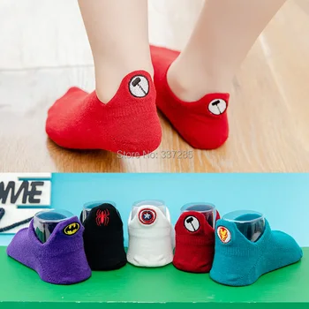 

boys girl Cotton Socks fashion Low Cut Floor socks children Batman Spiderman Iron Man Thor summer embroidery Sock For child Kids