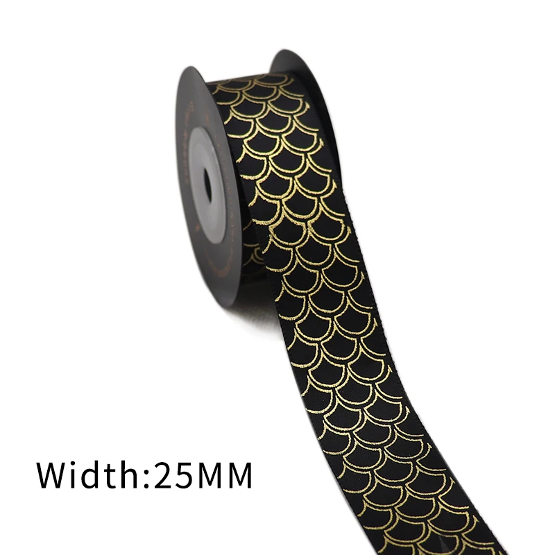 5yards Gold Foil Printed Satin Ribbon for Gift Packaging Wrapping Wedding Christmas Birthday Decoration 122201 satin ribbons ribbon supplies wrapping ribbon satin ribbon