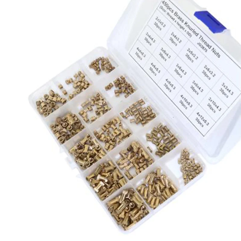 

450pcs Hot Melt Copper Knurled Threaded Embedded Nuts M2 M3 M4 Assortment Kit Nuts Multi Tools Tightly