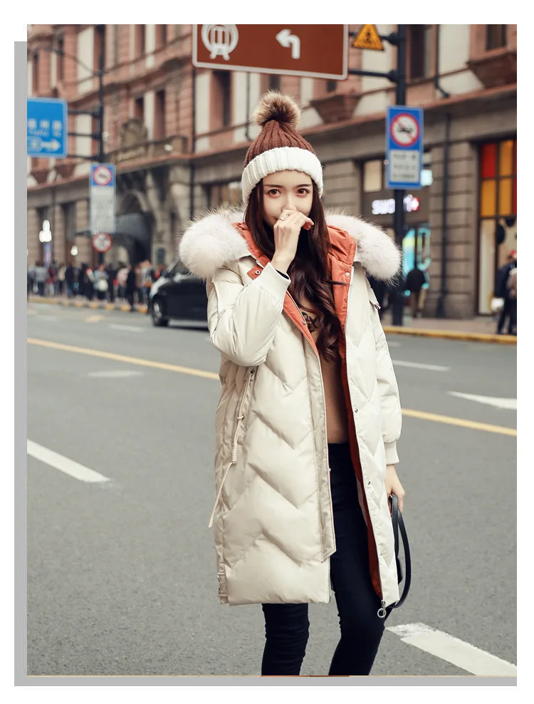 [9z20342] Winter New Style Women's Hooded Genuine Fur Collar White Duck down Jacket