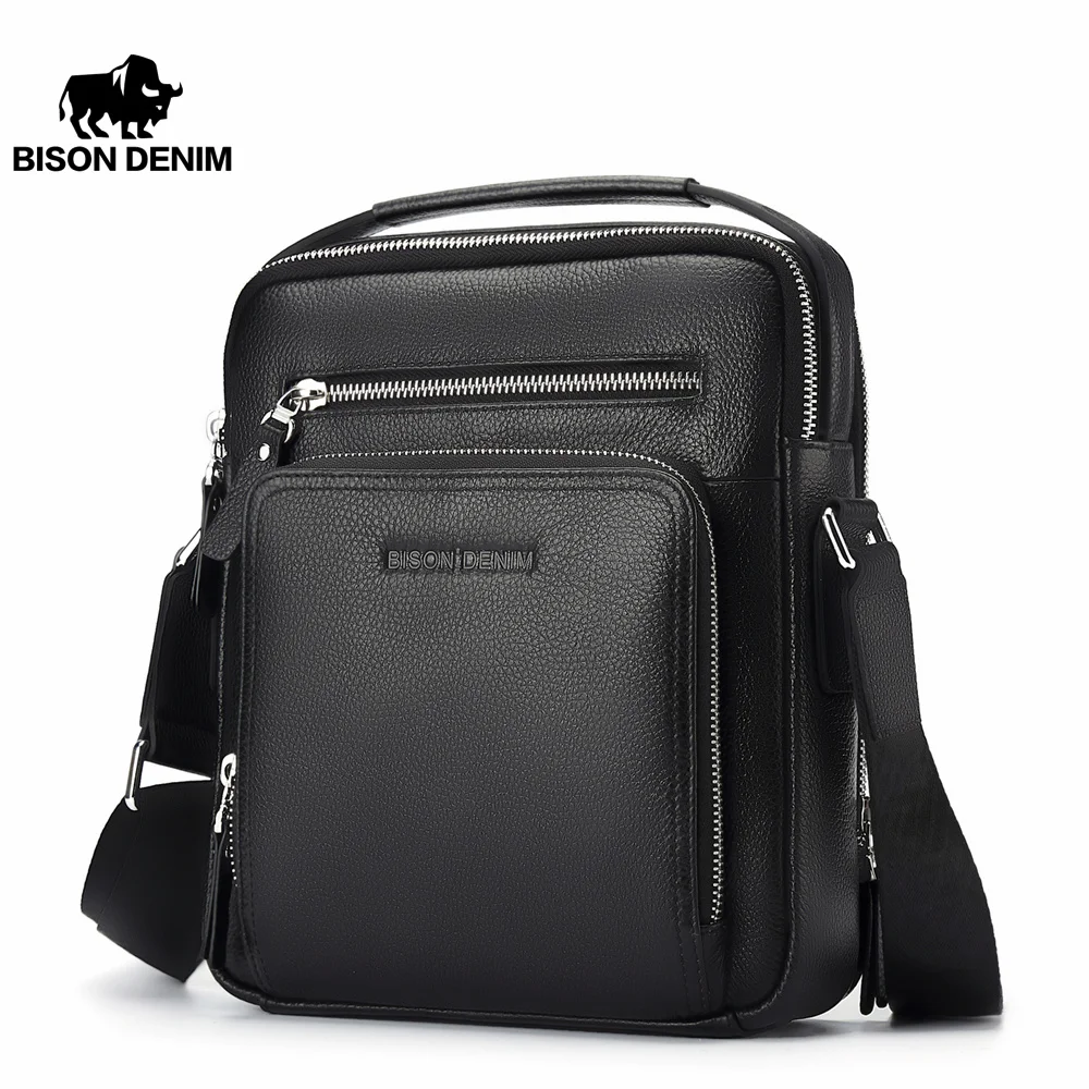 Мужские сумки из натуральной кожи BISON DENIM для Ipad мужская сумка-мессенджер сумка