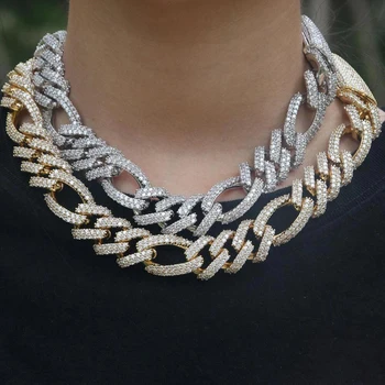 

Micro paved Cubic Zircon Big Box Clasp 19mm Cuban Bracelet Bling Figaro Chain Hip hop Jewelry AAA CZ Cuban Chain Necklace Ste