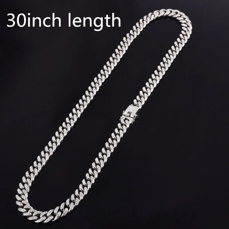 silver 30inch Мужская цепочка в стиле хип-хоп со льдом и стразами, модное ожерелье с фианитами, кубинские цепочки в стиле хип-хоп, ювелирные изделия унисекс - Окраска металла: silver 30inch