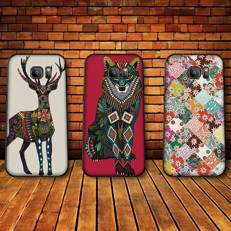 Luxury Black Case For Samsung Galaxy S6 S7 Edge S8 S9 S10 PLUS NOTE 8 9 M10 20 30 Cover Illustrator animal | Мобильные телефоны и