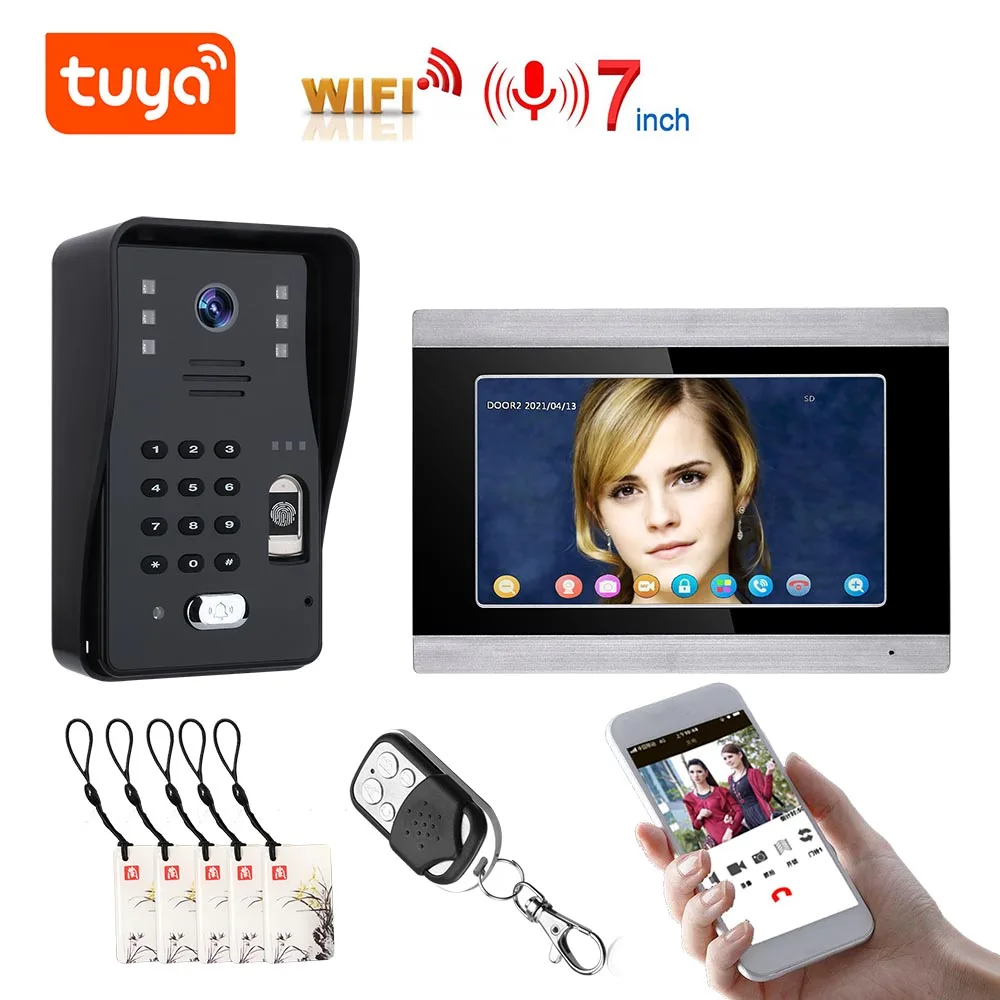 TUYA Video Intercom WIFI RFID Fingerprint Door Phone System Home with 7 Inch Support Remote APP unlocking Reco | Безопасность и