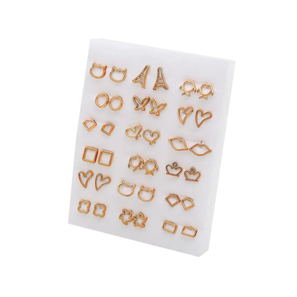 18/36 paires de petites boucles d'oreilles en cristal acrylique pour femme, ensemble de bijoux en plastique pour fille, cœur, étoile, Animal, lune, couronne 30