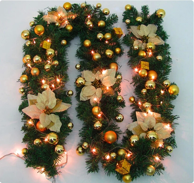 

2.7m Christmas Decoration Green Christmas Garland Wreath For Home New Year Xmas Party Pine Tree Rattan Hanging Ornaments