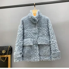 Sheep Sheared Jackets Winter Women Female Real Lamb Fur Single Breasted Coat New Calorie Roll Stand Collar Streetwear