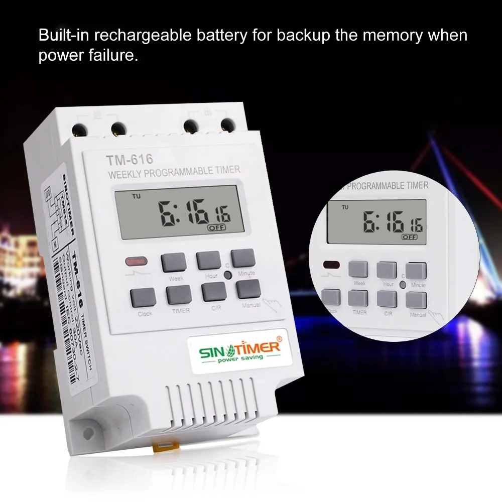 SINOTIMER TM616W-2 30A 220 в электронный Еженедельный программируемый цифровой таймер реле управление таймер Din рейка крепление