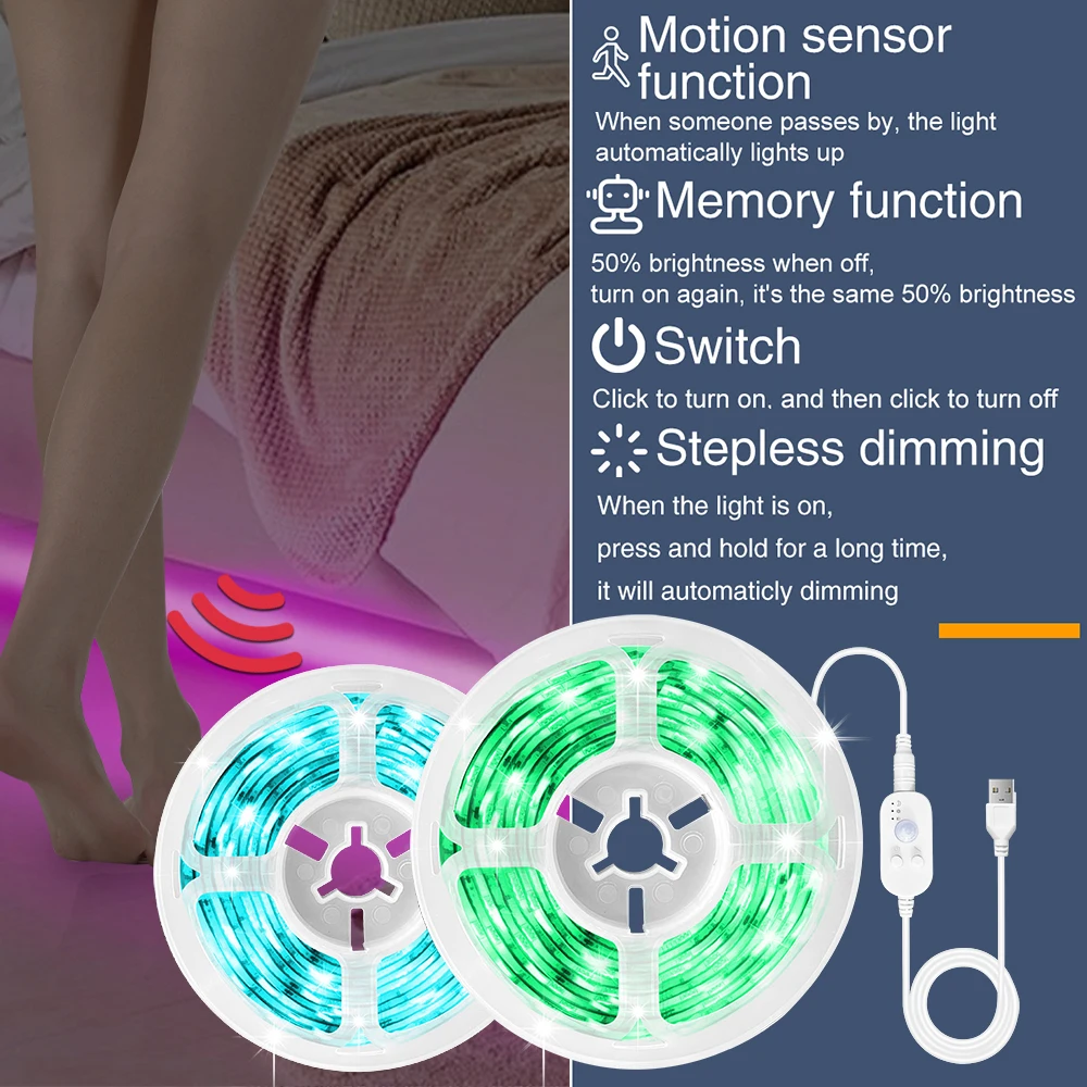 Motion Sensor LED Light Strip Hand Sweep Sensor Dimmable Tape Diode 1M - 5M USB DC 5V SMD 2835 TV Backlight Kitchen Night Lamp