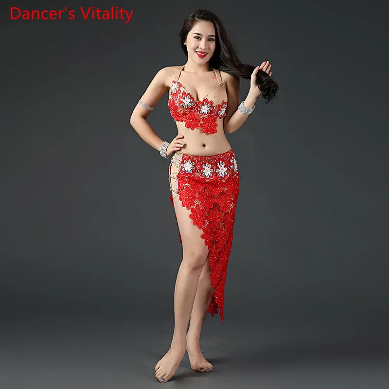 Women Belly Dance Dancewear Belly Dancing Clothes Oriental Dance Outfits Bra+Lace  Short Skirt+Long Skirt+Underpants 4PCS Set