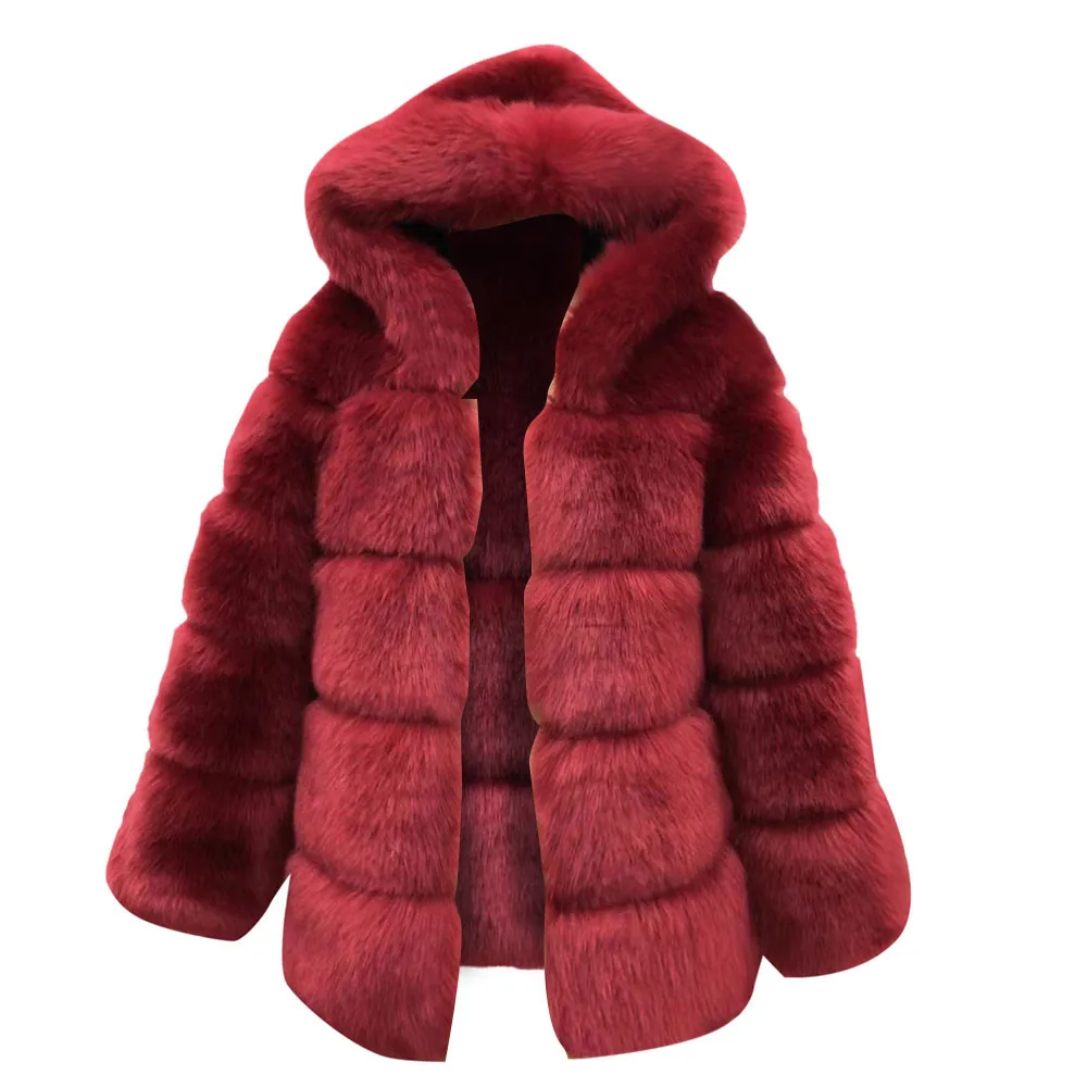 Новые женские пальто из лисьего меха, женские зимние куртки с капюшоном из искусственного меха, модные женские теплые пальто, женская плотная Верхняя одежда#1021