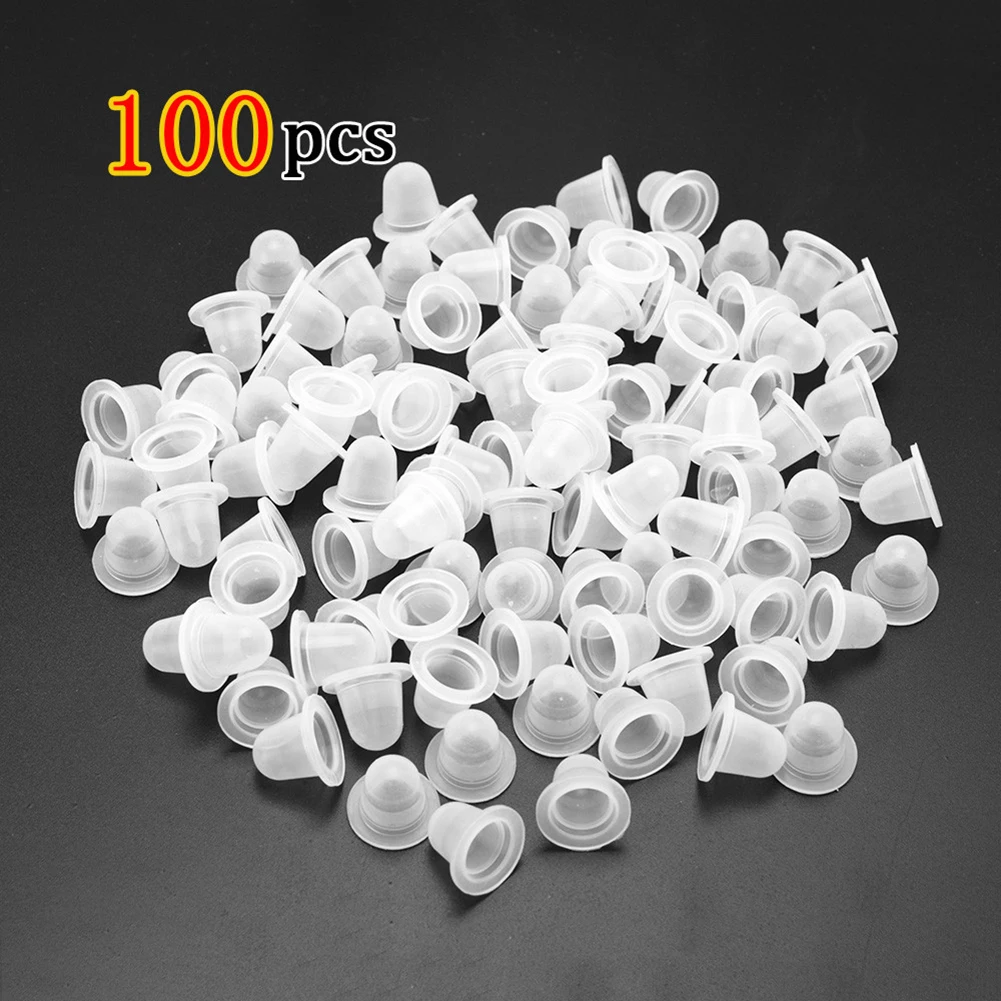 100Pcs Disposable Soft Silicone Ink Holder Tattoo Semi Permanent Makeup Pigment Cups Caps Clear Container