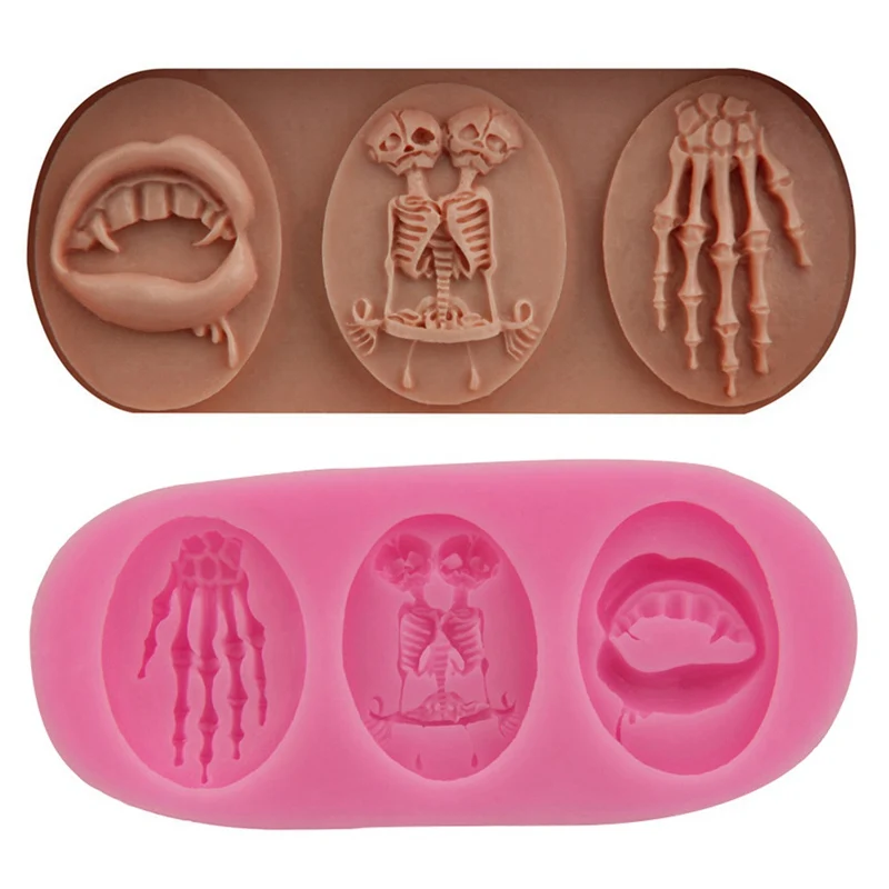 

Halloween 3D Skeleton Hand&Skull Mold Fondant Chocolate Cake Silicone Molds Kitchen Baking Tools