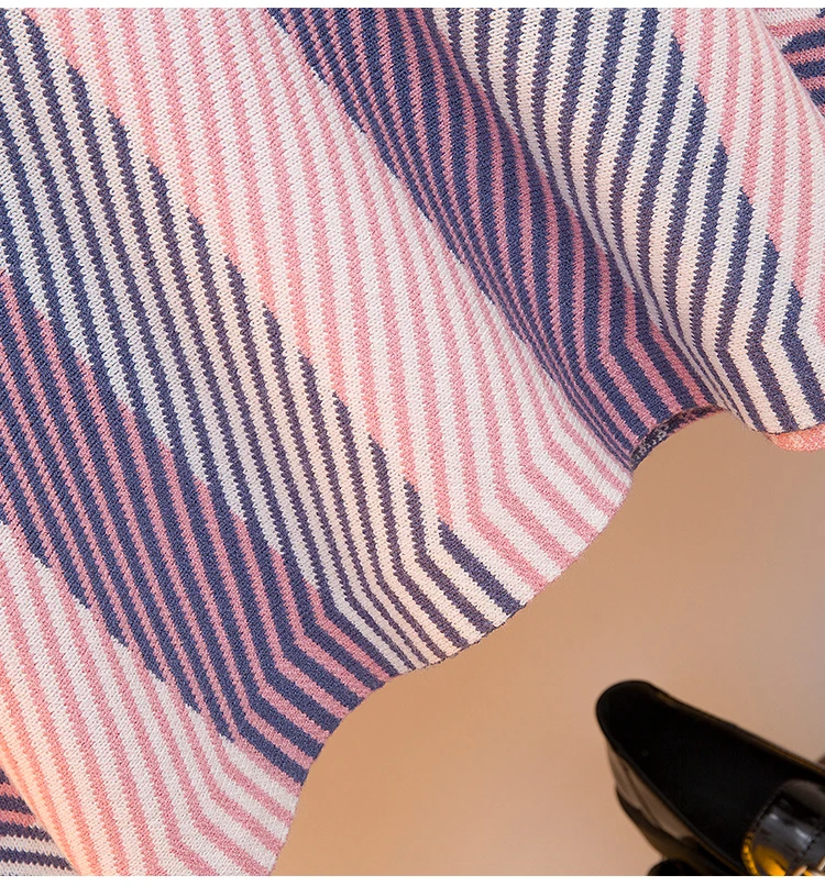 HAMALIEL женский зимний модный вязаный комплект из 2 предметов Модный Полосатый розовый вязаный толстый свободный свитер Топ+ облегающая юбка-карандаш комплект