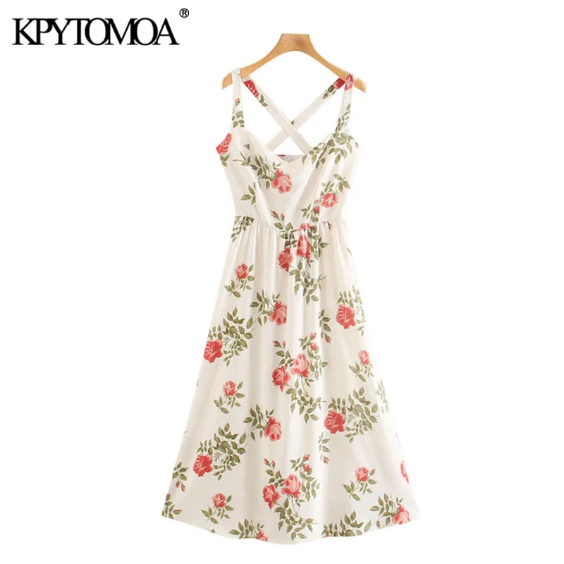 KPYTOMOA Women 2020 Chic Fashion Floral Print Ruffled Midi Dress Vintage Backless Elastic With Lining Straps Female Dresses KPYTOMOA Women 2020 Chic Fashion Floral Print Ruffled Midi Dress Vintage Backless Elastic With Lining Straps Female Dresses