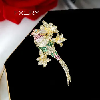

FXLRY elegant multicolor cubic zirconia flower bird dress brooches for Woman Clothes Pin
